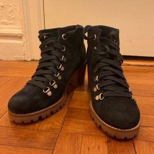 JACK ROGERS - Blue suede lace up lug sole chunky booties - SIZE 6.5M